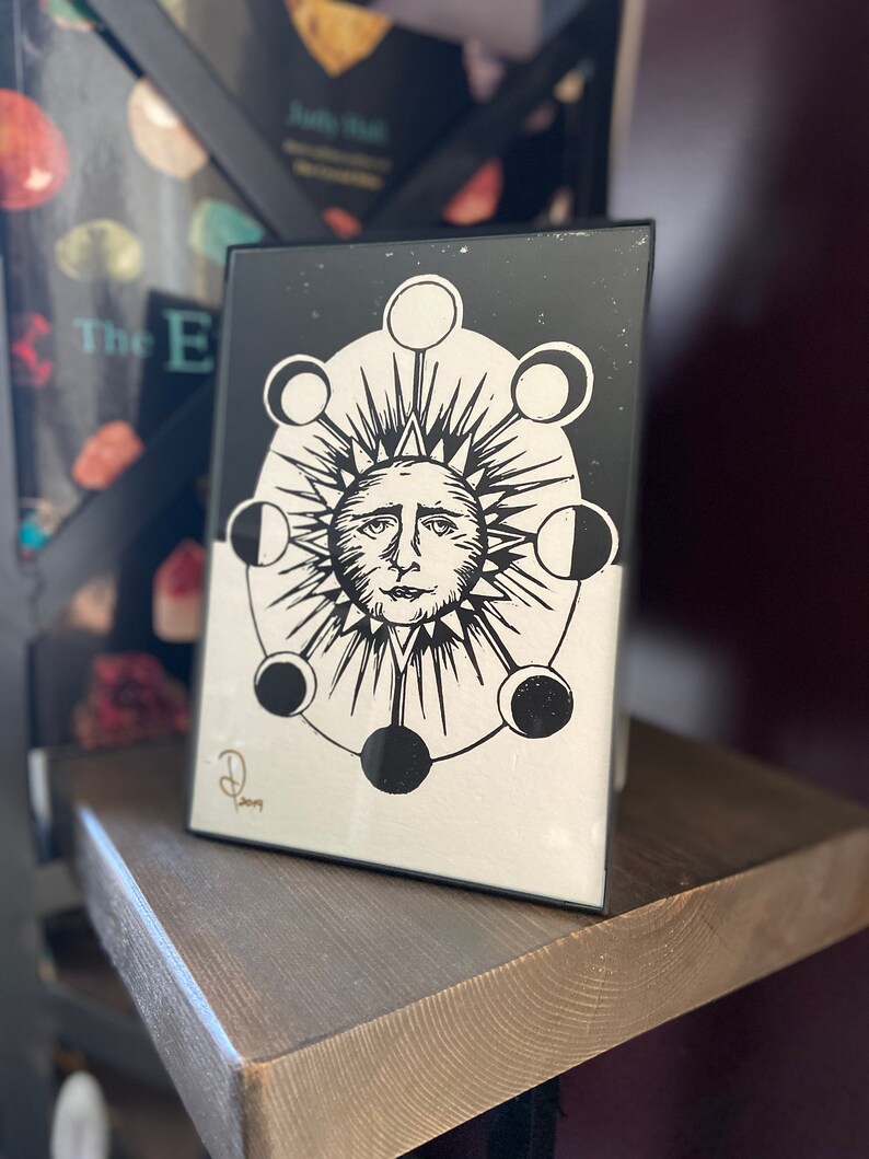 Sun and Moon Ink Print Original Handcrafted Linoleum Cut Art Etsy