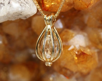 Herkimer Diamond Gold Cage Minimalist Pendant