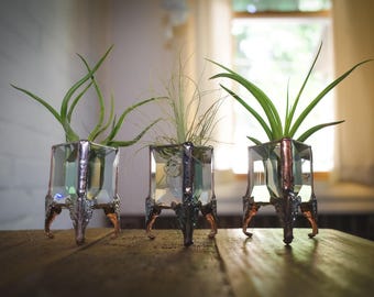 Air Plant Unique Vintage Stained Glass Display Holder With Legs