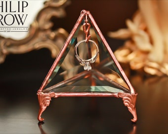 Glass Ring Holder Pyramid - SINGLE Hook Jewelry Display Case -Original Design by Philip Crow - Rustic - Wedding Engagement