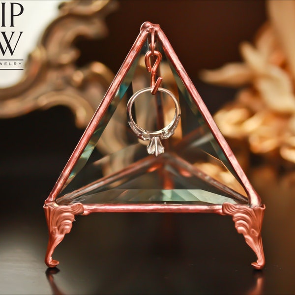 Glass Ring Holder Pyramid - SINGLE Hook Jewelry Display Case -Original Design by Philip Crow - Rustic - Wedding Engagement
