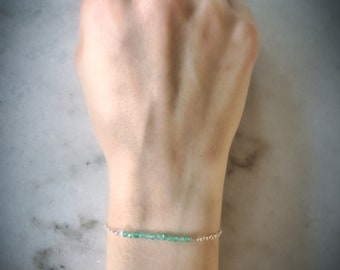 Lucky #13 Aventurine and Herkimer Diamond Bracelet - Minimalist - Dainty