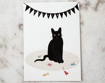 Birthday - Good Luck - Blessings - Card - Black Cat - "Killin it." - 5x7 Archival Framable Card, Design by Print Chapel