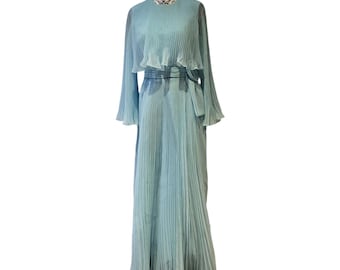 Vintage 1960s Miss Elliette California Powder Blue Pleated Maxi Dress - Ethereal and Romantic Wedding or Garden Party Gown