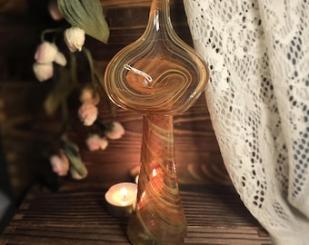 Orange Jack In The Pulpit Style Bud Vase Hand Blown Glass 8"T