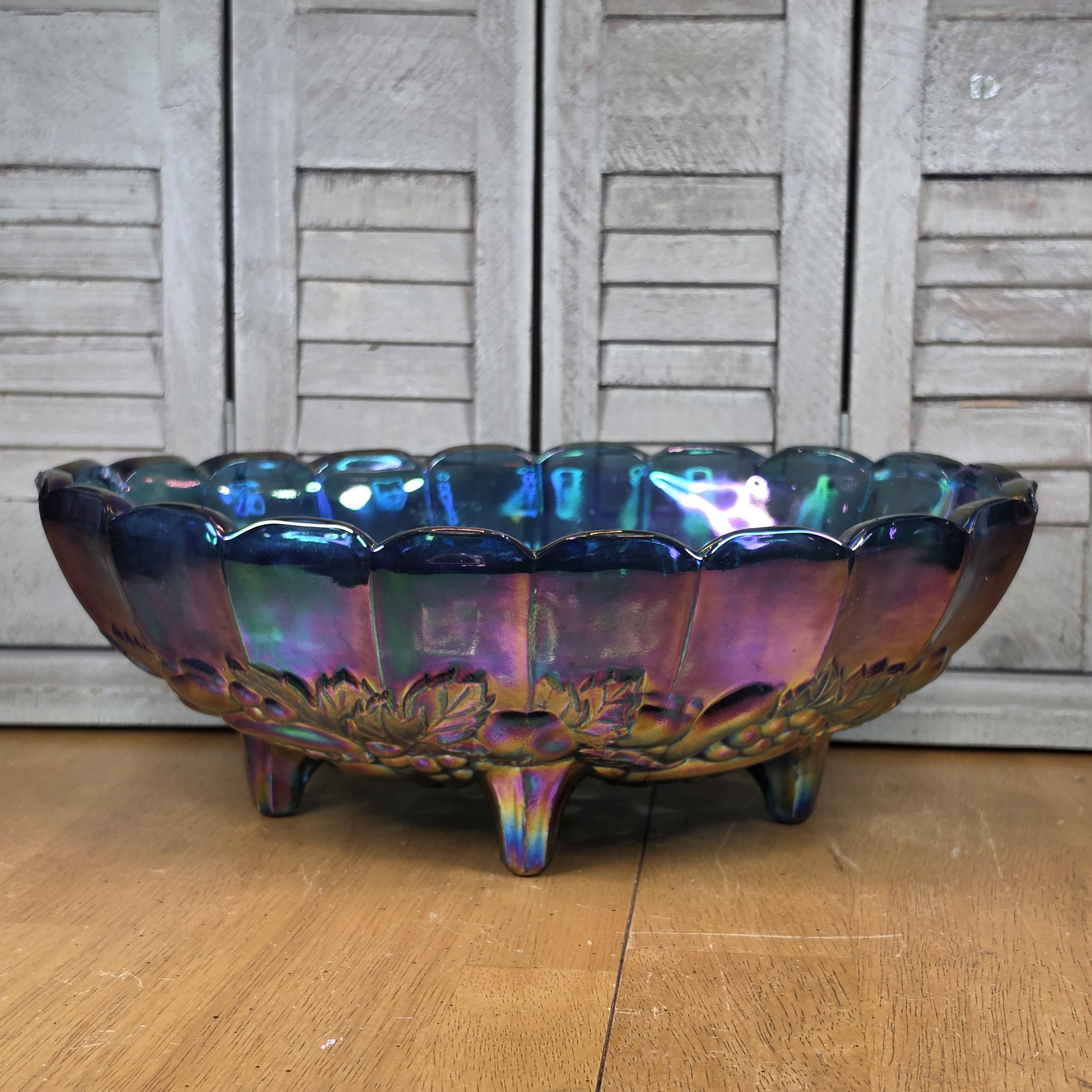 Blue Carnival Glass Fruit Bowl - Etsy