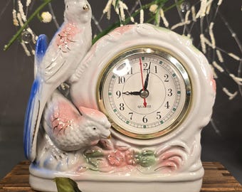 yamanaka QUARTZ Japan 置時計 Vintage Yamanaka Mantel Clock: Lacquered Bird & Hibiscus Decor - Etsy