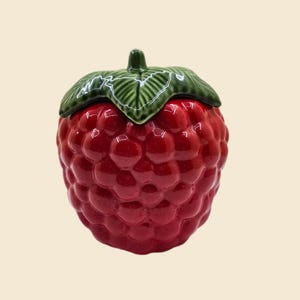 House of Webster Ceramic Raspberry Kitchen Canister or Cookie Jar - Vintage, Mid-Century Pottery Made in Eastland, Texas, USA