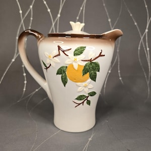 Orchard Ware Orange Blossom Pitcher with Lid, Pottery Made in California USA - Vintage 1940s Serveware, Perfect for Summertime Entertaining