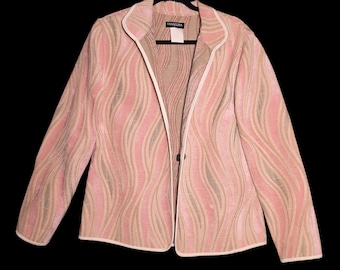 Vintage KHANGURA Jacquard Jacket NWT - Women's Size Large - Pastel Pink & Gold Flame Swirl Blazer