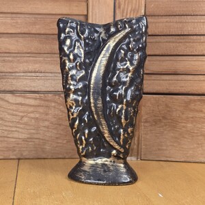 Mid Century Black & Gold Crescent Moon Ceramic Vase by Savoy - Unique, Three-Sided Shape and 24K Gold Accents