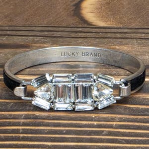 Pulsera tipo brazalete vintage Lucky Brand de terciopelo estilo art déco de los años 90 – Brazalete llamativo con pedrería geométrica imagen 1