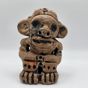 Mesoamerican Traditional Deity Clay Sculpture 3.75&quot;T Cultural Handcrafted Figurine