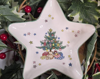 Plato de porcelana vintage Nikko Happy Holidays con forma de estrella - Plato para dulces con forma de árbol de Navidad