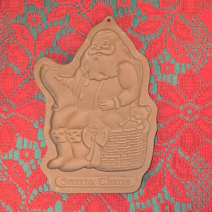 Longaberger Pottery Christmas 1992 Santa Claus Cookie Mold - Rustic, Terracotta Holiday Decor for Kitchen