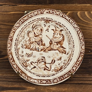 Antique C. Allerton & Sons "Punch" Plate – 5.25" English Staffordshire Nursery Ware – Late Victorian Transferware