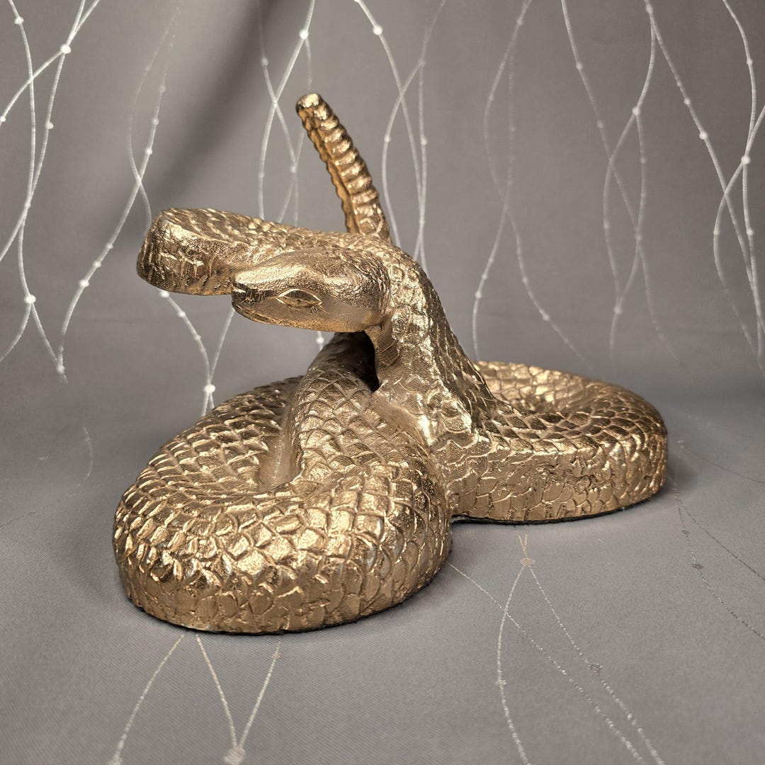 Metal Snake Rattle Vintage Gold-tone Rattlesnake Sculpture -