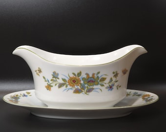 Vintage Sango China Agincourt Gravy Boat - Pattern 3795 - Cottagecore Floral & Butterfly Design