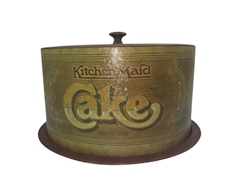 Vintage 1970s Ballonoff KitchenMaid Oven Fresh Metal Cake Holder Green and Gold