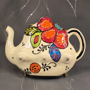 Vintage Del Rio Salado Co. Hand Painted Ceramic Teapot Wall Hanger with 3 Hooks, Made in Spain - Unique Andalusian Artwork