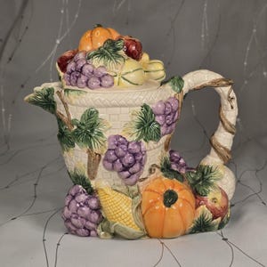 Vintage 1993 Fitz and Floyd Omnibus Autumn Harvest Bounty Cornucopia Teapot - Fall and Thanksgiving Home Decor