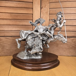 Vintage 1981 Michael Boyett Chilmark Pewter/Bronze Sculpture – “Plight of the Huntsman” – Limited Edition No. 349/950 - Native American Art