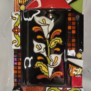 Art Deco Calla Lily Mosaic Tile Art Rectangular Wall Hanging Handmade Signed by Artist