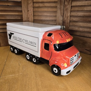 Ceramic Bread Box - Vintage "Feed the Children" Semi Truck - Cookie Jar or Kitchen Utensil Storage - Retro Kitchen Decor & Collectible
