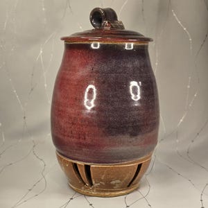 Large Handmade Ceramic Lidded Jar – Rustic Glazed Pottery with Decorative Cutouts