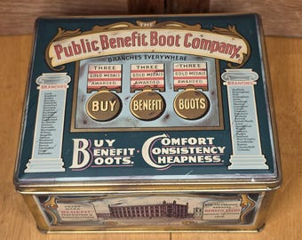 Vintage Public Benefit Boot Company Advertising Tin - Made in England