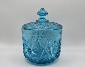 Kemple Cut Glass Lidded Sugar Bowl, Yutec Pattern No. 108 in Cerulean Blue