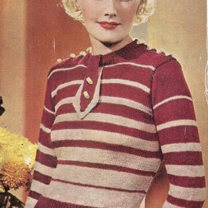 Jockey Stripe Jumper Vintage Knitting Pattern 247