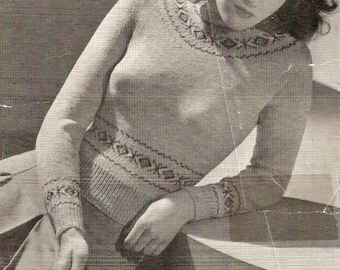 Ladies Fair Isle Jumper Vintage Knitting Pattern 344