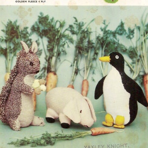 Pig, Penguin, squirrel Vintage Knitting Pattern 427