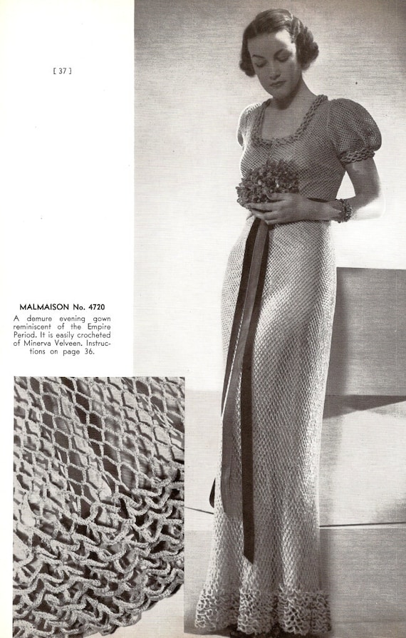 1930 Demure Evening Dress Vintage Crochet Pattern 320 1930 Demure Evening Dress Vintage Crochet Pattern 320