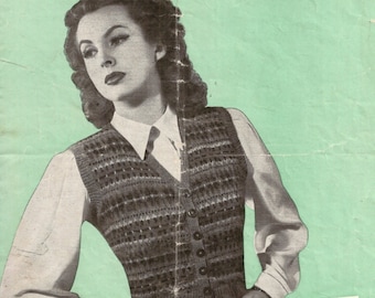1940 Fair Isle Waistcoat Vintage Knitting Pattern 294