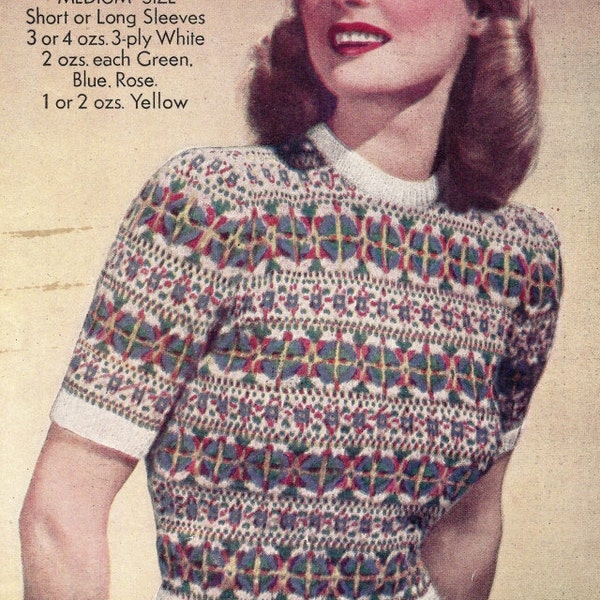 1940 Fair Isle Jumper Vintage Knitting Pattern 223