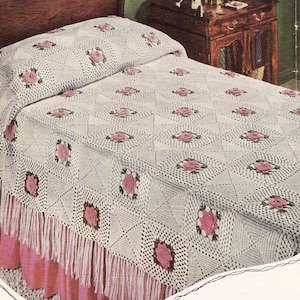 1954 Rose Bedspread Vintage Crochet Pattern 386
