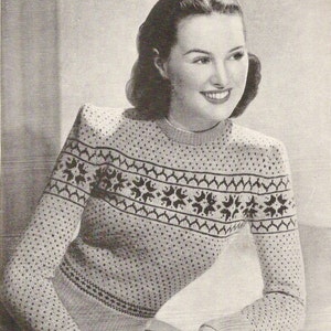 1940&#39;s Two Colour Fair Isle Jumper Vintage Knitting Pattern 457