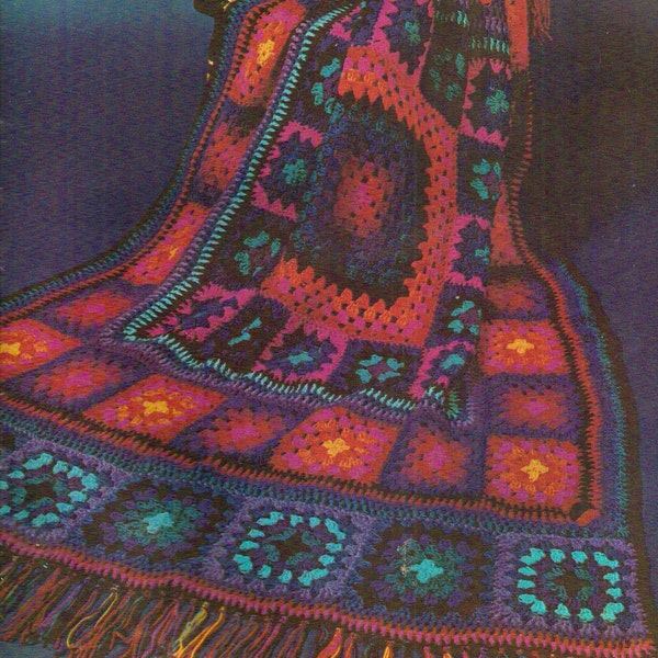 Jewel Tone Afghan Vintage Crochet Pattern 405