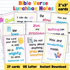 Christian Lunch box Notes , Bible Verse Cards for Kids, Daily Bible Verse,  Back to School