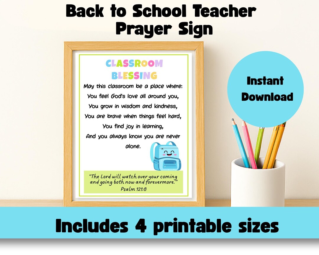 Back to School Prayer Teacher Sign, Classroom Blessing, Christian Wall ...