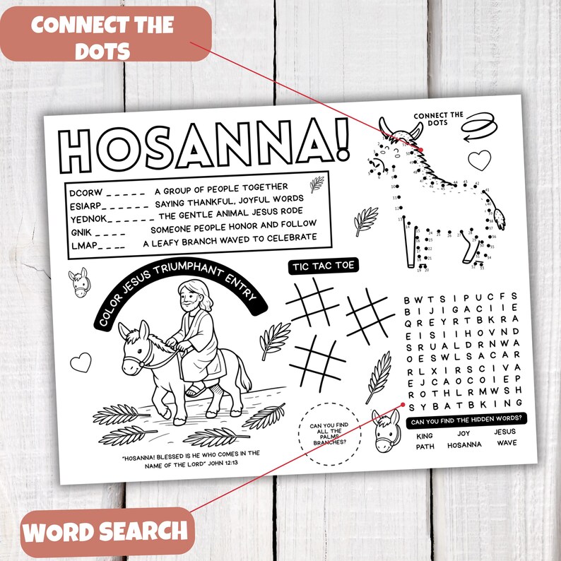 Palm Sunday Coloring Easter Activity Placemat, Holy Week for Kids, Lent ...