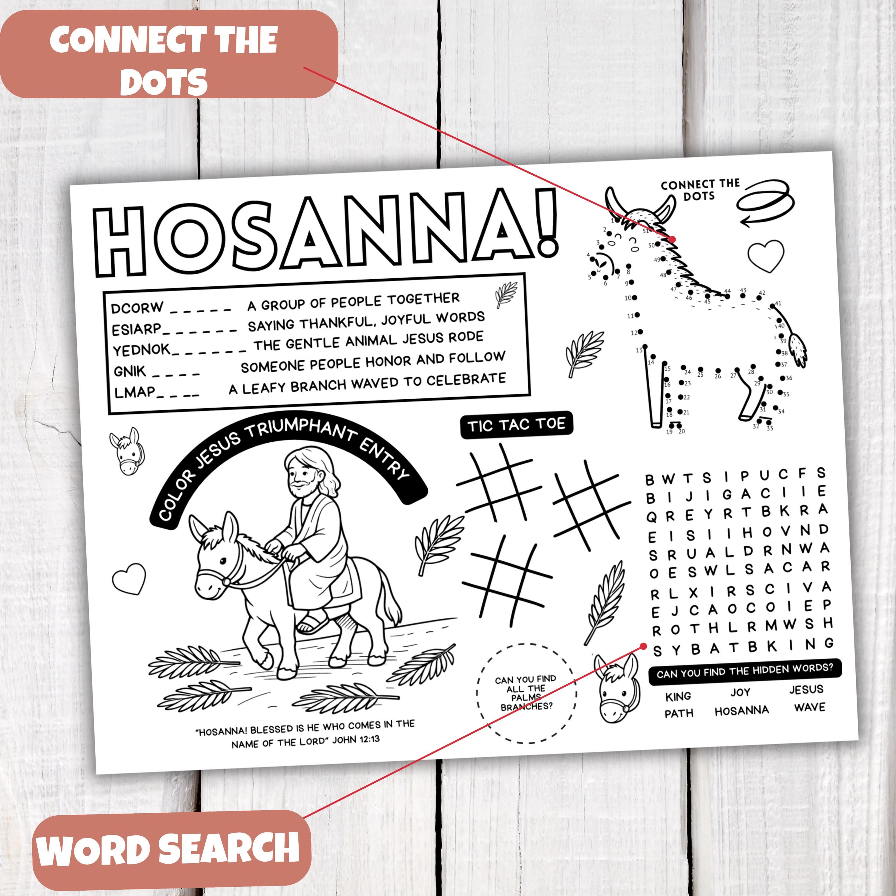 Palm Sunday Coloring Easter Activity Placemat, Holy Week for Kids, Lent ...