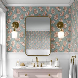 Beautiful hand painted oyster shell wallpaper perfect for coastal beach home.