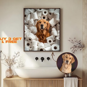 Custom Pet Portrait: Funny Dog Bathroom Art (Digital Download)