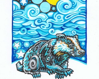 Moonlight Badger Greetings card