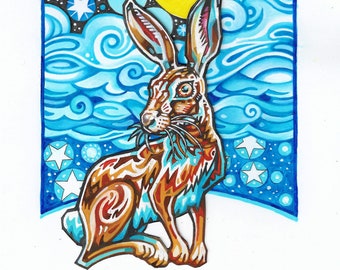 Moonlight Hare Greetings card