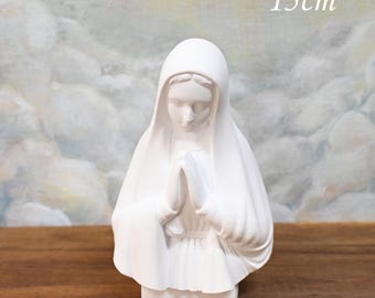 Jungfru Maria halvlång staty [15 cm] - Tillverkad av gips, vit