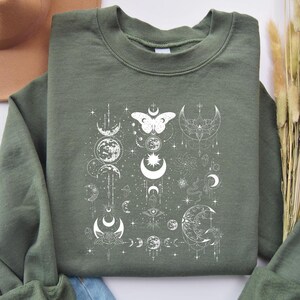 Celestial Sweatshirt Boho Mystical Moon And Sun Astronomy Tee Spiritual Shirt Cute Graphic Doodle Line Art Sweater Gift For Women Crewneck